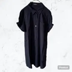 J687 ブルーストライブ シャツワンピース M ネイビー とろみ ゆったり