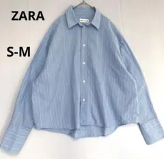 【ZARA】ザラ　ストライプ ライトブルー長袖シャツ S-M水色さわやか