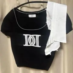 DDロゴレイヤードニットトップス BLK