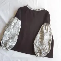 ハンドメイド☆[M~L]フレンチリネンたちフリル衿ふんわり袖ブラウスピンパネル