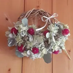 本日200円引き‼️ドライフラワー リース 千日紅 紫陽花 直径約19cm