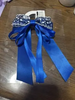 リボンの髪飾り　ハンドメイド作品　女の子　青
