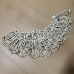 アイボリー レース編み パール　つけ襟