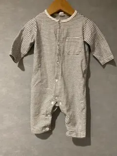 《70cm》ストライプロンパース 長袖 胸ポケット付き