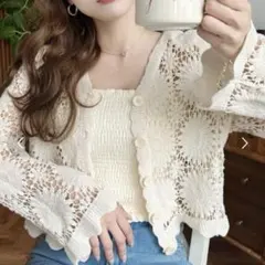 moment+ クロシェ編みフラワーレーススカラップカーデ