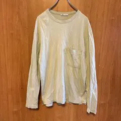 【ZARA】ザラ　長袖Tシャツ　カットソー　胸ポケット　グリーン系　US.M