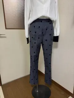 ドット柄ネイビー スラックス ハイウエスト