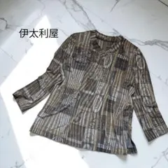 伊太利屋 カットソー【13】豹　総柄　Ｖネック　きれいめ　個性的　日本製D110