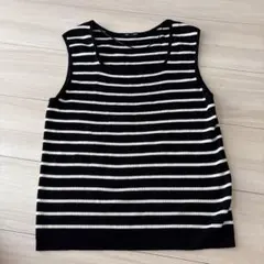 GU リブニットボーダースクエアネックタンクトップ