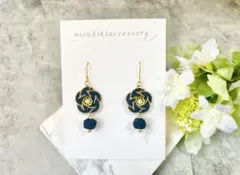 水引ピアス　梅結び×あわじ玉　黒