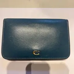 COACH 二つ折り財布 青（箱付き）　C4818