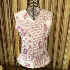 【美品】Christian Dior 花柄 ノースリーブ カットソー M Christian Dior】クリスチャンディオール『トロッター ノースリーブ