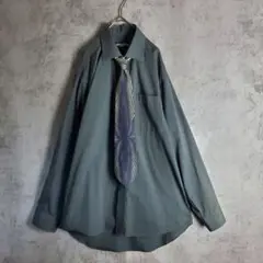 【ネクタイシャツ】古着 大きいサイズ ダークグレー 紺 レトロ