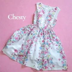 【日本製】チェスティ　フラワープリント　ガーリーワンピース　フレアスカート