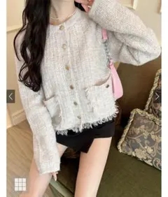 grl フリンジツイードニットカーディガン[an1394]