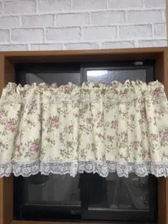 カフェカーテン バラ柄 レース付き