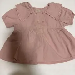 ピンク 襟付き レース付き トップス　テータテート　綿100