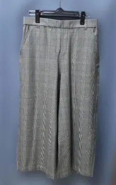 チェック柄 ワイドパンツ ウエスト後ろゴム