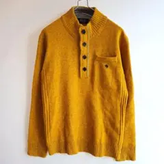 POLO ウールニット ハーフボタン セーター ワンポイント刺繍 M 黄色のサムネイル