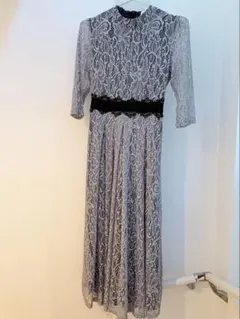 【ドレス】ブルーグレー　総レースドレス