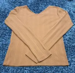 Vネック リブ編み 長袖トップス　2way長袖　M AZUL