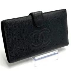 シャネル CHANEL キャビアスキン 二つ折り財布 ブラック
