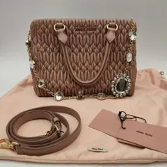 ⑥miumiu ミュウミュウ　クリスタル　ピンク ショルダーバッグ　ハンドバッグのサムネイル