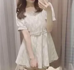 evelyn アイボリー レース フレアワンピース 半袖