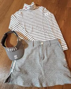 パーリーゲイツ 長袖モックネックシャツ ボーダー グレー×ホワイト