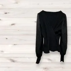 袖切り替えカシュクールニットトップス【M】胸元スッキリ 大人キレイ 高級 Y2K