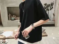 【人気】Tシャツ ビッグシルエット 半袖 トップス カットソー ブラック