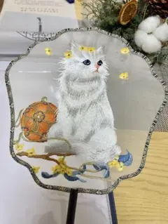 N.564】ハンドメイドヘアゴム/ポニーフック 猫 スワロフスキー かすみ