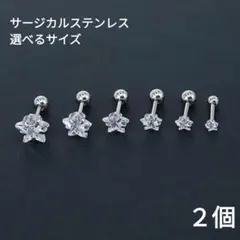 540) 星 ストーン 1粒 バーベル ピアス サージカルステンレス 両耳 2個