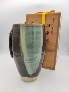 ZZ184　細水指　膳所　糸瓜耳付　淡海陽炎園　木箱　茶道具　古物 ZZ184 細水指 膳所 糸瓜耳付 淡海陽炎園 木箱 茶道具 古物 - メルカリ