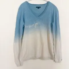 TOMMY HILFIGER Vネック長袖セーター 【Mサイズ】　水色×白