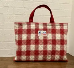 ハンドメイド　『ギンガムツイード』のキルティングレッスンバック 30×40