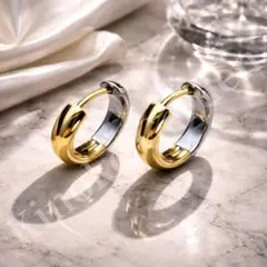 フープピアス 12mm ゴールド×シルバー 両耳 金属アレルギー 韓国 おしゃれ