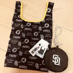 MLB公式 パドレス ロゴ入りポーチ付きエコバッグ カラビナ＆ストラップ付き
