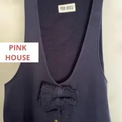 PINK HOUSE リボン付きジャンパースカート　ネイビー