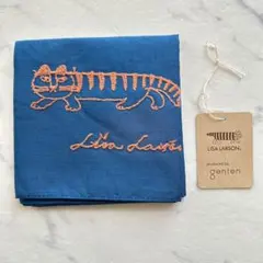 未使用　genten LISA LARSON 刺繍　ハンカチ ブルー　非売品