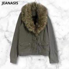 ジーナシス　ファー襟付きジャケット　カジュアル　グレー　M コットン100%