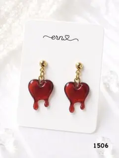 1506 ハロウィン　レッド ハート ドロップ ハンドメイド ピアス イヤリング