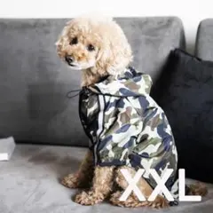 犬用レインコート 「 サイズXXL 」 カッパ 犬服 帽子付き 防寒 散歩 迷彩