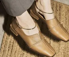 【人気】LE TALONGRISEスクエアクロスシームアンクルフラット本革レザーのサムネイル