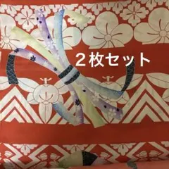 正絹和柄 はぎれ 赤地 扇面 束ね熨斗、洗い張り古布和小物手芸ハンドメイド