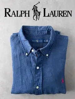 【リネン】Ralph Lauren ボタンダウン リネン シャツ ネイビー XL