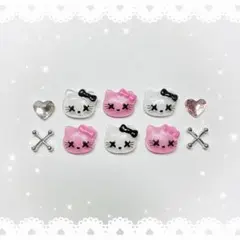 ネイルパーツ 10P 〈J108〉 ブラック×ピンク クロス キティ