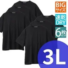 Tシャツ 無地 6枚セット 3L メンズ 黒 ブラック 吸水速乾 flt ②