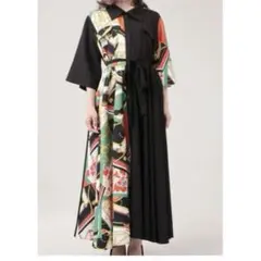 Favoriteオリジナル＊ブラック×スカーフ柄の大人のマキシ丈ビッグワンピース