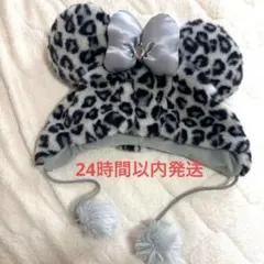 ヒョウ柄ミッキーハット リボン付き